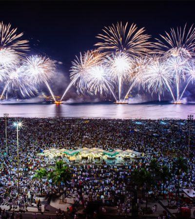 Fireworks,On,Copacabana,Beach,,Rio,De,Janeiro,,Brazil,To,Celebrate